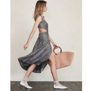 Reformation Gisela Dress Grey Floral Tie Shoulder Cutout Buttondown 2